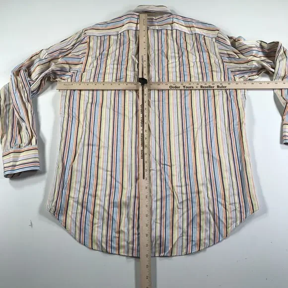 Thomas Dean Shirt Mens M Yellow Blue Orange Striped Long Sleeve Button Down - Picture 7 of 10